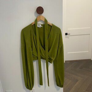 Princess Polly avocado green long sleeve belted crop top